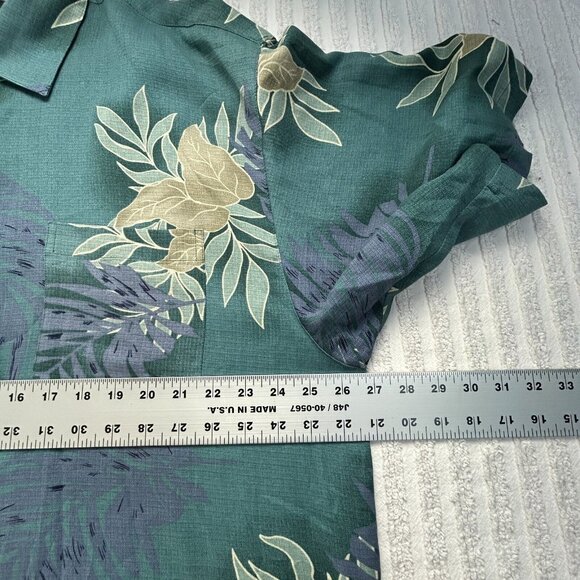 Bobby Chan Mens Silk Hawaiian Shirt XXL Green Leaf Print Button Up Shirt Sleeve - Picture 6 of 7